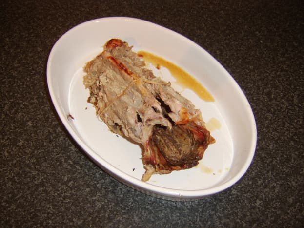 Roast duck carcass with serving portions removed
