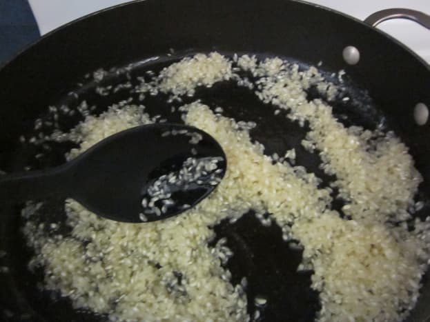 Step 3: Add the rice to the skillet.