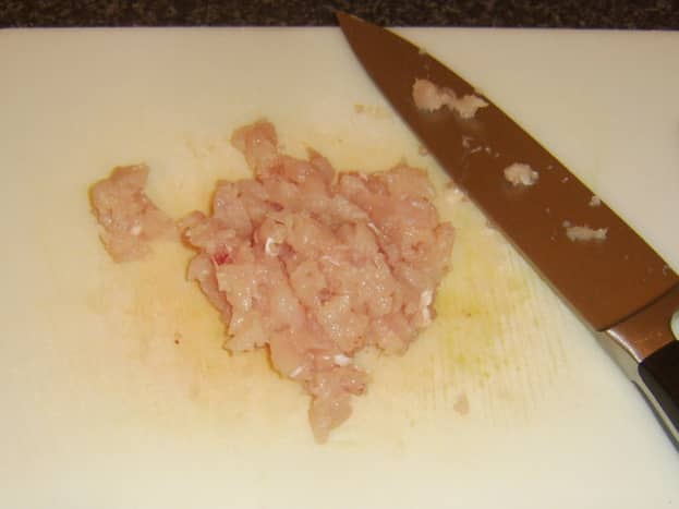 Finely chopped chicken breast fillet.