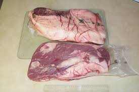 The top brisket shows the fat layer and the bottom one is the less fatty reverse.