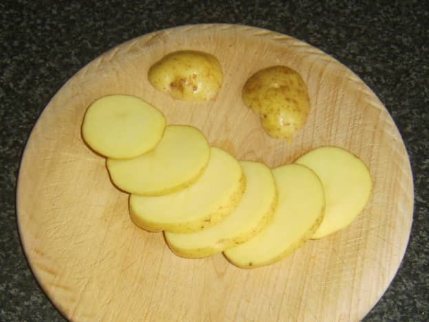 Evenly sliced potato