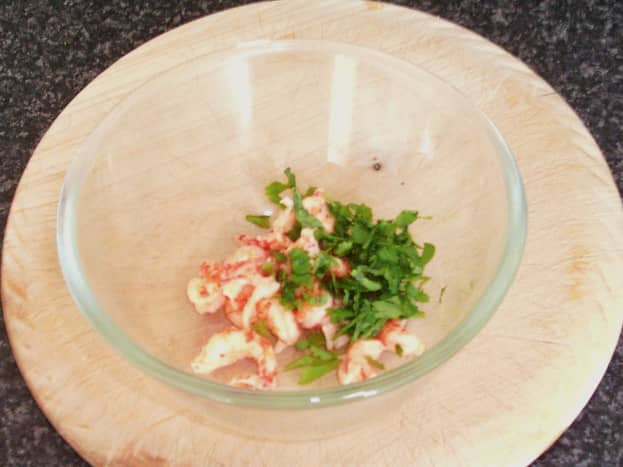 Lime juice and coriander are added to crayfish tails