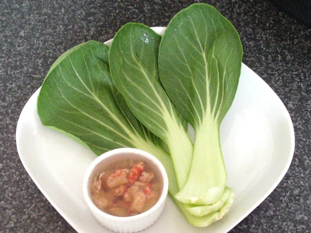 Chinese 5 spice and pineapple potted crayfish tails with pak choi (Chinese cabbage)