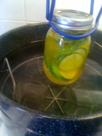 Use tongs when placing and removing jars from hot water. It's time for your bath!
