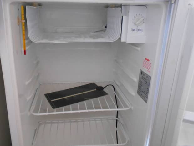 Here is my old bar fridge with heating mat and thermometer.
