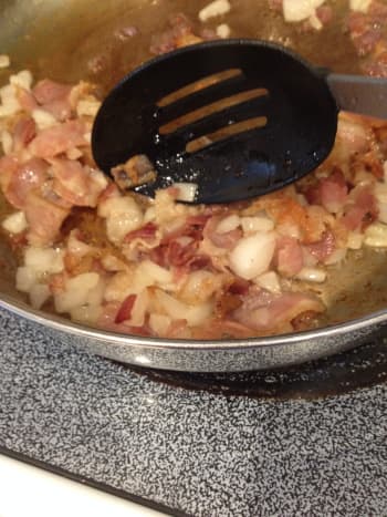 Make sure you saute the bacon lightly before adding the rest of the ingredients. 