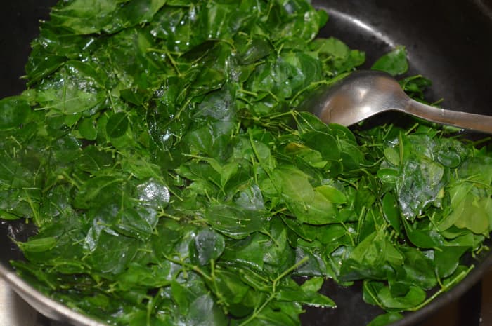 Step one: Saute washed moringa leaves in some oil for 6-7 minutes.