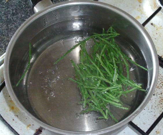 Samphire is blanched in boiling water