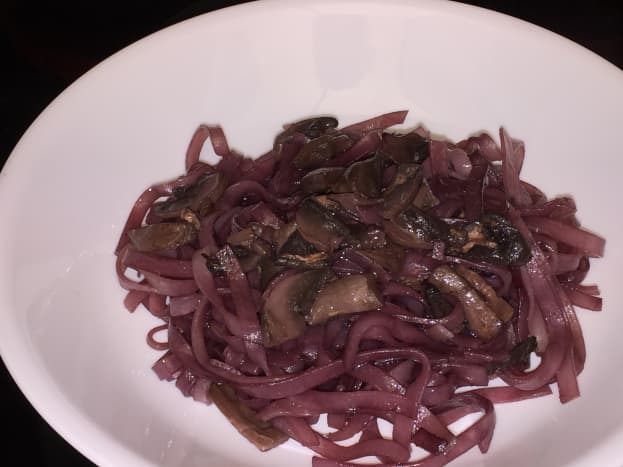 Red wine pho pasta with red wine mushrooms