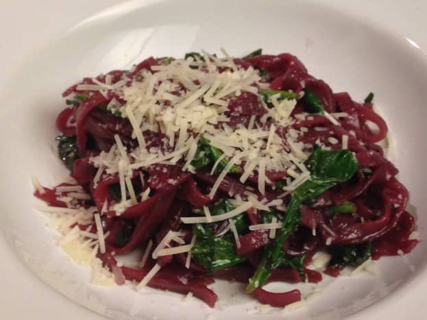 Red wine pho noodles with kale and Parmesan