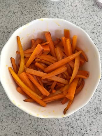 Julienned carrots cook much faster than regular sliced carrots.