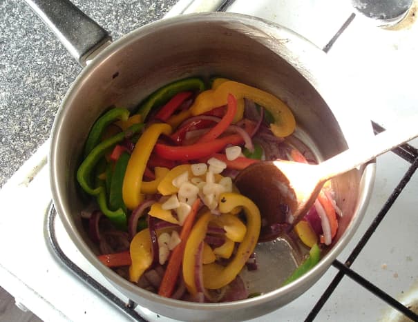 Vegetables for chilli are gently sauteed