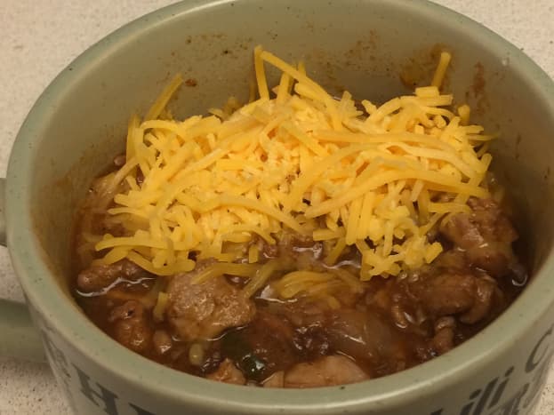 Chipotle Cherry Chili served topped with cheese