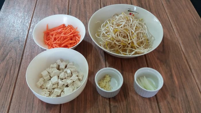 Some of the ingredients for vegetarian lumpiang togue.