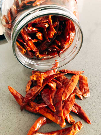 Dried chilies can be bought whole or chopped. 