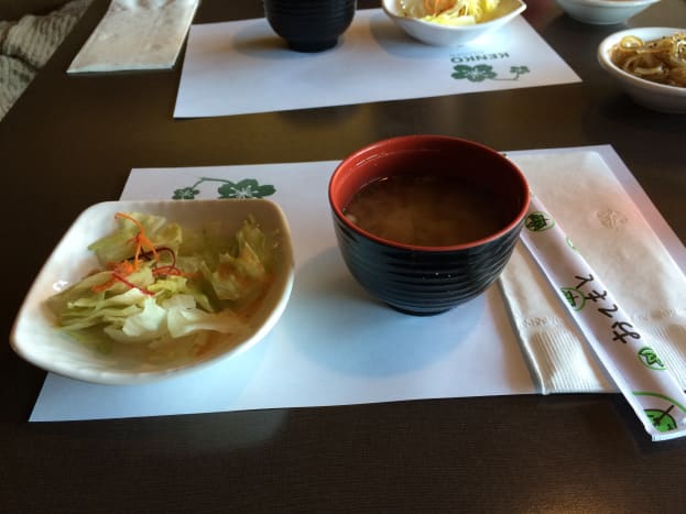 The miso soup and salad