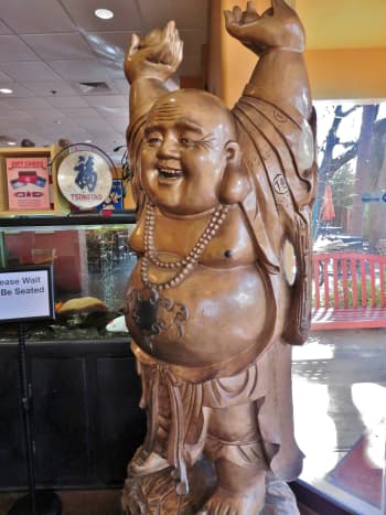 Do you want to rub his belly? He greets you both entering and exiting the restaurant.