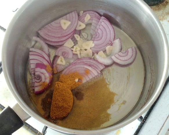 Starting to saute onions and garlic with spices