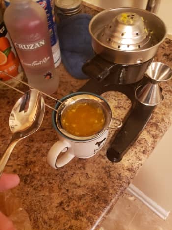 This little strainer was an amazing addition; look at all those pulp chunks it is keeping out of the juice!