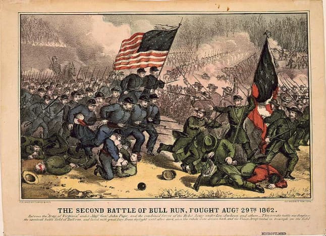 Second Battle of Bull Run, fought Augt. 29th 1862, 1860s lithograph by Currier and Ives.