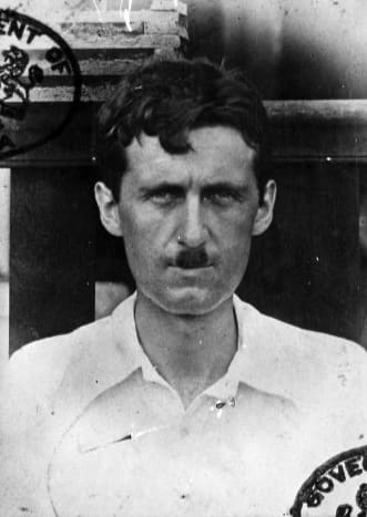 A passport picture of Eric Blair (George Orwell) during a trip to Burma in 1933.