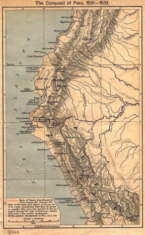 Map of Pizarro's march through the Inca's Empire.