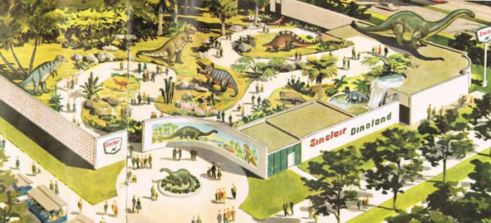 An example as to how Disney inspired many of the pavilions, the pavilion for Sinclair Oil featured a dinosaur park. The giant figures didn't move, but you get the picture.