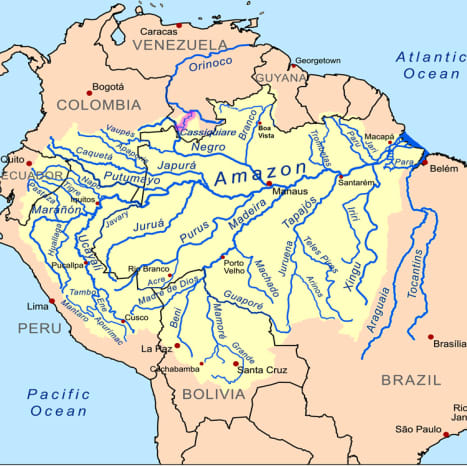A map of the Amazon River, including its various tributaries.