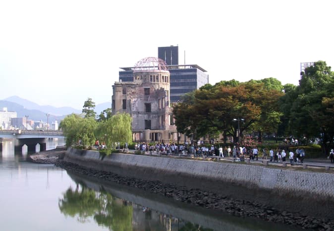 Peace dome in Hiroshima today. The exact point where the atomic bomb detonated above Hiroshima August 6,1945  8:16 A.M.. 