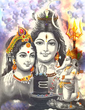 Shiva-Parvati and the Shiva Lingam by unknown artist, photographed and retouched by Vinaya