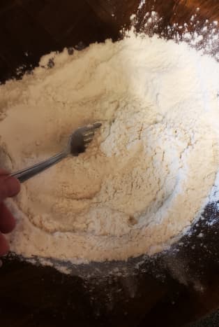 Sift dry ingredients with a fork.