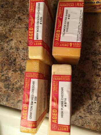 These are the four different types of cheddar that I used. You can use whatever combination you like. But, I really like how balanced this is.