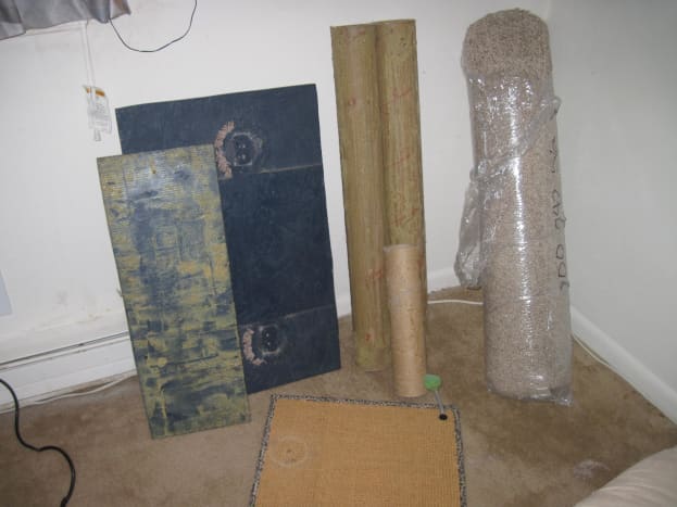 Materials necessary include a sturdy base and four square yards of carpet remnant.