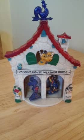 This is a 1950s Disney Mickey Mouse Weather House I found in a box lot at my local auction, along with several others and some random stuff. I paid a dollar for the box and sold just the Weather Wizard collection for around $100.00!