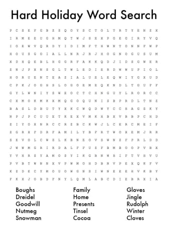 Hard holiday word search. Click on thumbnail to reveal answers.