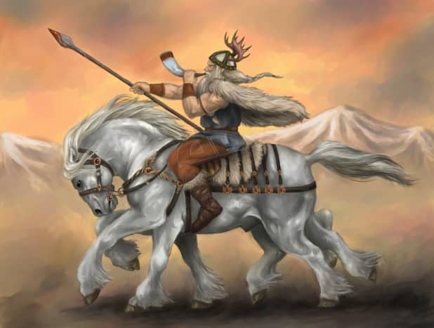 Odin astride his 8-legged horse Sleipnir