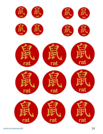 These red circles have the word &quot;rat&quot; in Chinese and English. You can use them for the pipe cleaner rat and folded paper rat crafts described later in this article.
