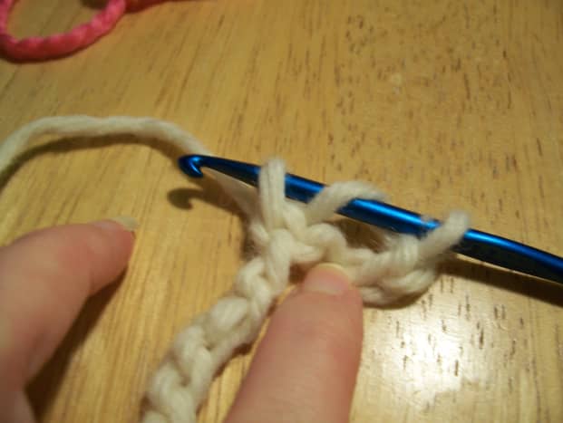 This is double crochet: insert hook in 4th chain from hook.