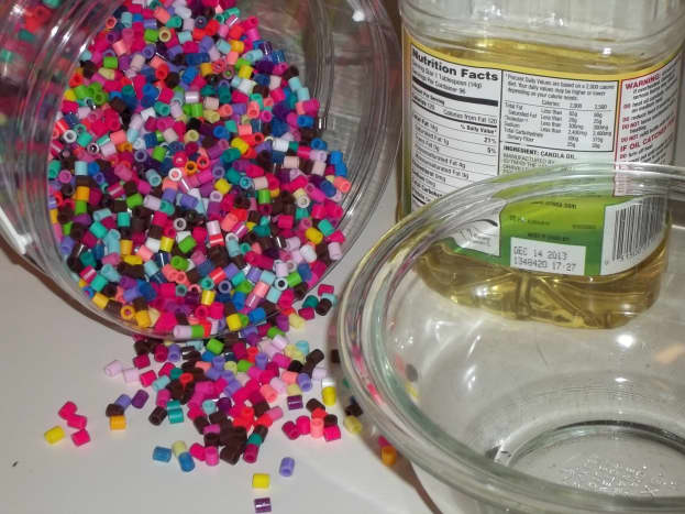 These are the supplies needed for Perler bead bowls.
