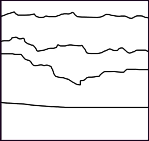 Divide the plane into horizontal lines and our brain will read it as a landscape. Click on the next thumbnail to see it colored.
