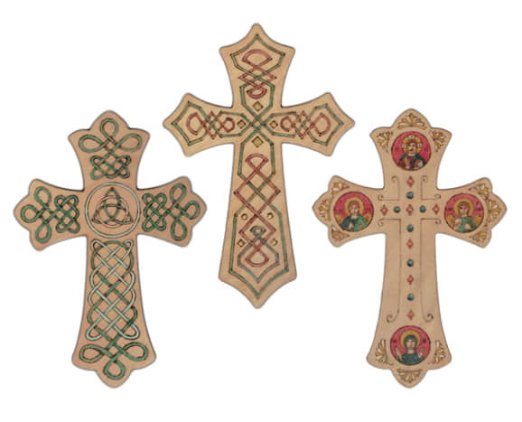 Crosses with colorful designs make nice gifts.