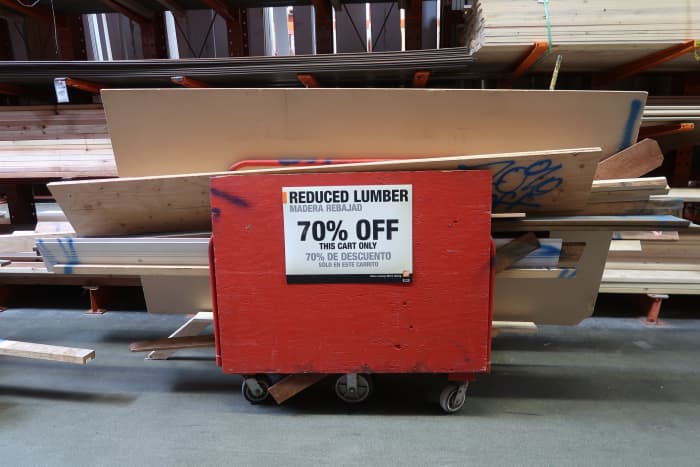 Look around the lumber section to find the discount cart!
