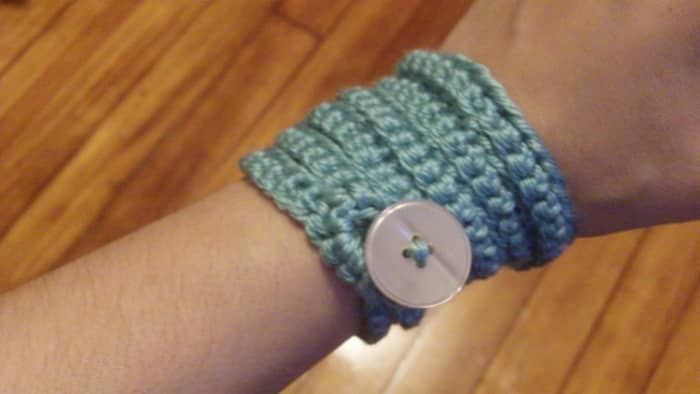 Here is a crochet bracelet with a button.