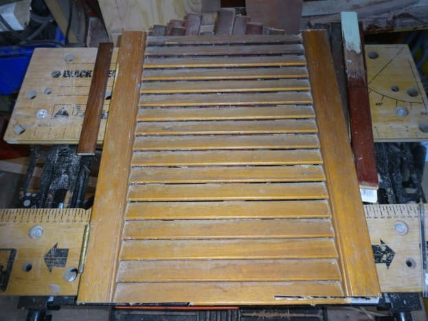 Salvaged louvre door to be upcycled to drawer dividers