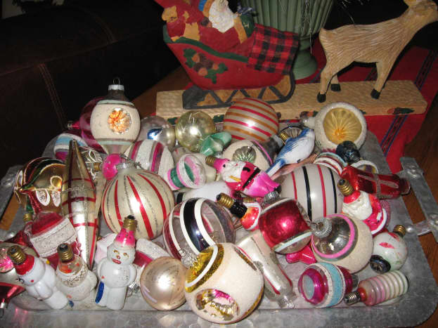 Some of my ornaments displayed on a tray.