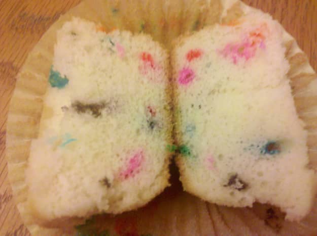 An inside look of the sprinkled cupcake.