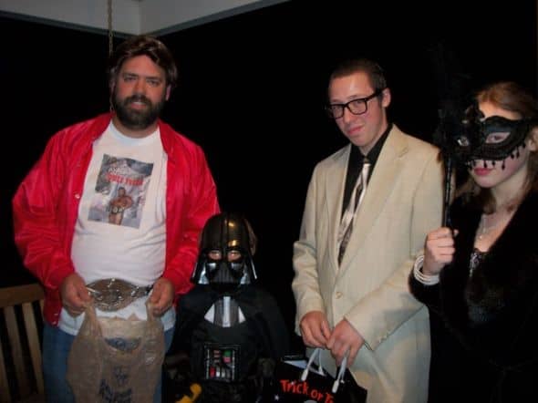 One-house trick-or-treat at Grandma's featured wrestler Buzz Tyler, Darth Vader, Buddy Holly, and the Countess of Deadwood Manor.