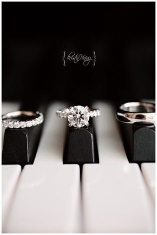 Classic picture of wedding rings on piano keys