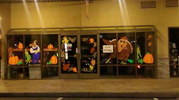 The entire fall theme window painting