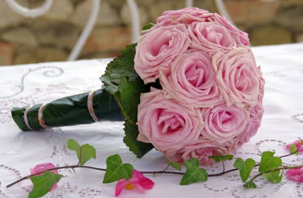 Wedding bouquet with pink flowers.
